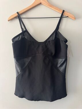 Yansi Fugel Black Satin-Trim Tank Top
